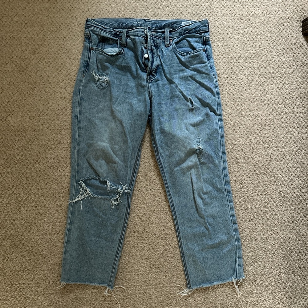 Distressed Ripped Straight Leg Old Navy Blue Jeans - size 6